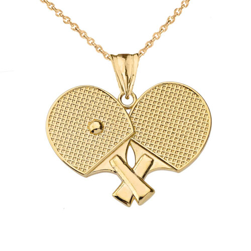 Solid Gold Ping Pong Rackets Pendant Necklace (Available in Yellow/Rose/White Go