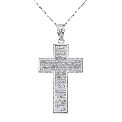 Sterling Silver The Lord's Our Father Prayer Cross Pendant Necklace