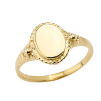 Milgrain Engravable Oval Signet Ring in Gold