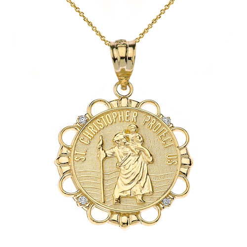 Mens Solid 9ct Gold St Christopher Pendant Necklace with 20