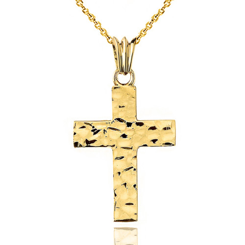 Hammered Solid Cross in Yellow Gold (1.8