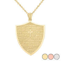 The Lords Prayer Shield Medallion Pendant Necklace in Gold (Yellow/Rose/White)