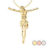 Jesus Body Crucifix Pendant Necklace With Hidden Bail in Gold (Yellow/Rose/White) (2.15")