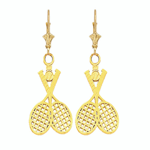 Tennis Racquet & Ball Leverback Earrings(Available in Yellow/Rose/White Gold)