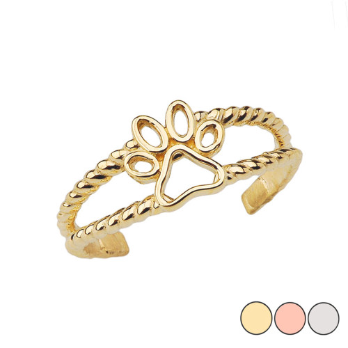 Solid Gold Dog Paw Rope Toe Ring | Factory Direct Jewelry