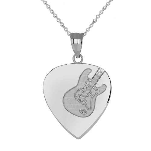 .925 Sterling Silver Guitar Pick Pendant Necklace