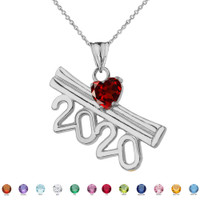2020 Graduation Diploma Personalized Birthstone CZ Pendant Necklace In Sterling Silver