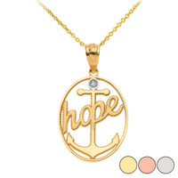 Hope Anchor Diamond Pendant Necklace in Gold (Yellow/ Rose/White)