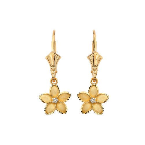 Small Plumeria Flower Diamond Leverback Earring (0.95