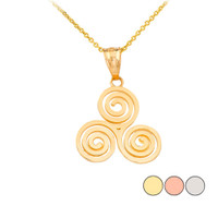 Celtic Knot Triskele Swirl Pendant Necklace in Gold (Yellow/ Rose/White)