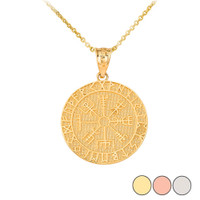 Vegvisir Viking Norse Compass Pendant Necklace in Gold (Yellow/ Rose/White)