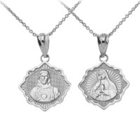 Reversible Virgin Mary and Jesus Christ Pendant Necklace in Sterling Silver