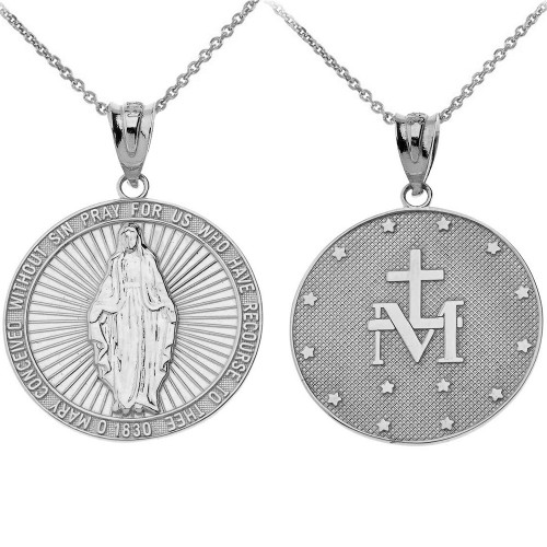 Sterling Silver Miraculous Medal of Our Lady of Graces Pendant Necklace
