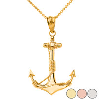 Nautical Anchor Rope Pendant Necklace in Solid Gold (Yellow/Rose/White)