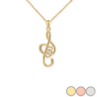 Dainty Diamond Treble Clef Heart Music Note Pendant Necklace in Gold (Yellow/Rose/White) (Large)