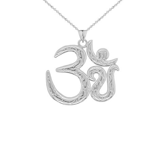 Om/Ohm/Aum Meditation Yoga Charm Pendant Necklace in Sterling Silver (Large)