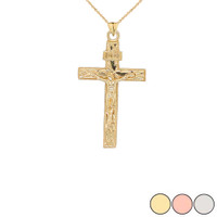 Jesus Christ INRI Crucifix Cross Pendant Necklace in Gold (Yellow/Rose/White) (Small)