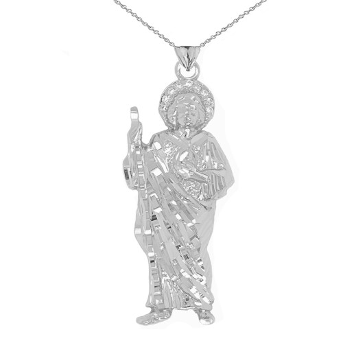Diamond Saint Jude Pendant Necklace in Sterling Silver