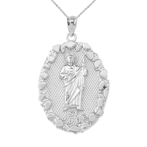 .925 Sterling Silver Saint Jude Nugget Oval Medallion Pendant Necklace ...