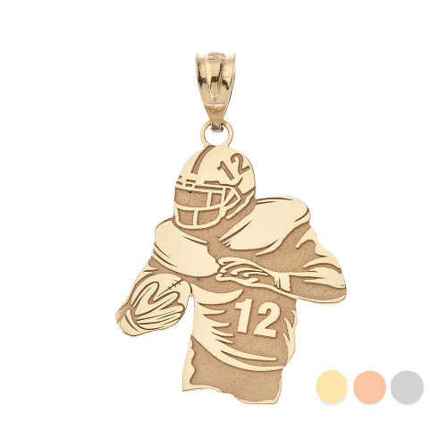Gold Personalized Football Player Engravable Name & Number Sports Pendant Neckla