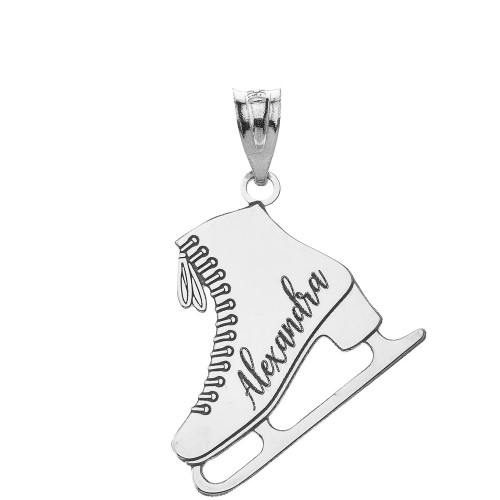 .925 Sterling Silver Custom Engravable Ice Skate Sports Pendant Necklace