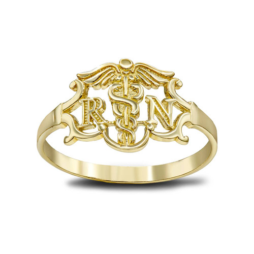 Gold Registered Nurse RN Caduceus Medical Ring (0.4