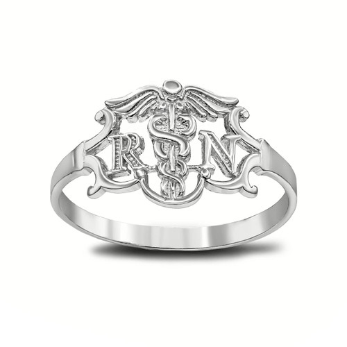 .925 Sterling Silver Registered Nurse RN Caduceus Medical Ring (0.4 ...