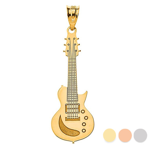 Gold Custom Engravable Electric Guitar Music Pendant Necklace (Available in Yell