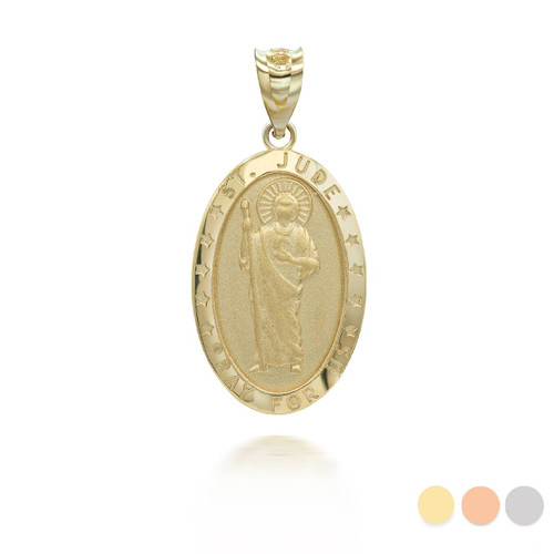 Saint Jude Pray For Us Oval in Solid Gold Pendant / Necklace - Factory ...