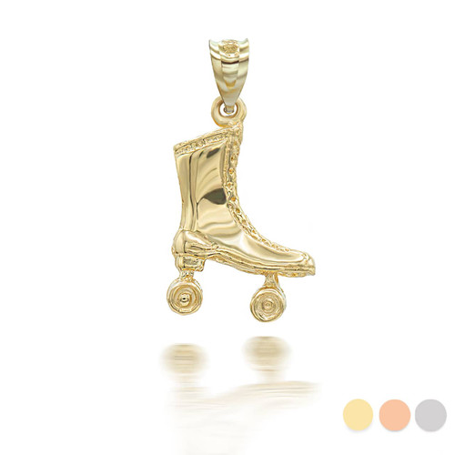 Gold 3D Roller Skates Pendant Necklace (Available in Yellow/Rose/White Gold)