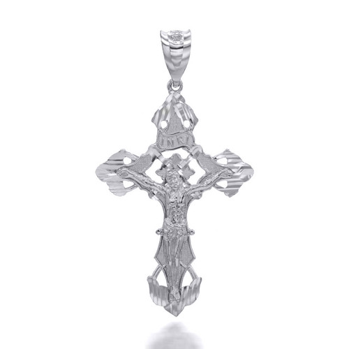.925 Sterling Silver Diamond Cut Jesus Christ INRI Cross Crucifix ...