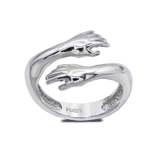 .925 Sterling Silver Hugging Hands Band Ring