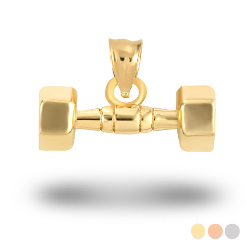 Gold Dumbbell Weightlifting Fitness Gym Pendant Necklace (Available in Yellow/Ro