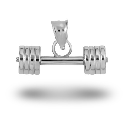.925 Sterling Silver Barbell Weightlifting Fitness Gym Pendant Necklace