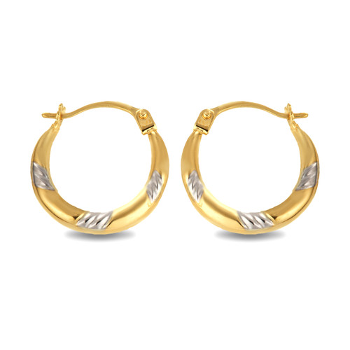 14K Gold TwoTone Ribbed & Solid Reversible Huggie Hoop Earrings