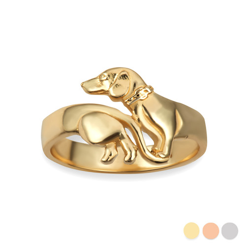 Gold Dachshund Pet Dog Band Ring Factory Direct Jewelry