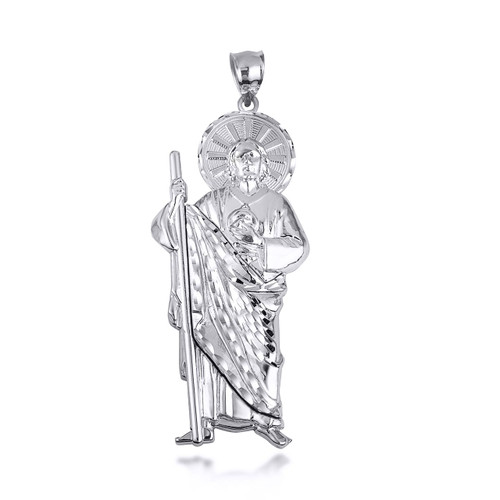 .925 Sterling Silver Religious Patron Saint Jude Diamond Cut Pendant ...