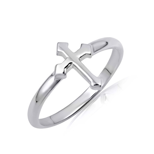 Adjustable Size Silver Pillar of Faith Cross Ring