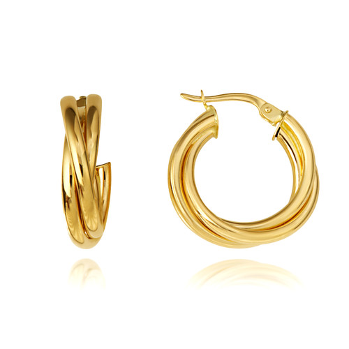 14K Yellow Gold Triple Hoop Latch Back Earrings | Factory Direct Jewelry