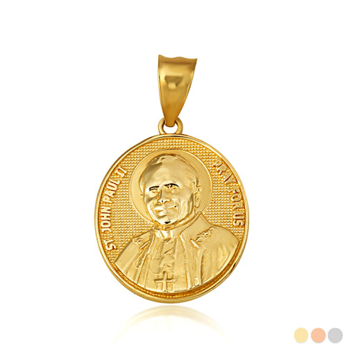 Gold Religious Patron Saint John Paul II Beaded Medallion Pendant ...