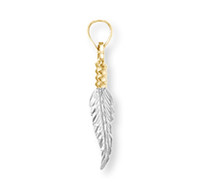 White and yellow gold Native American feather pendant.
