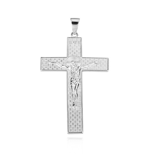 .925 Sterling Silver INRI Checkered Cross Crucifix Jesus Christ Pendant ...