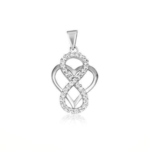 .925 Sterling Silver Cubic Zirconia Infinity Heart Pendant Necklace