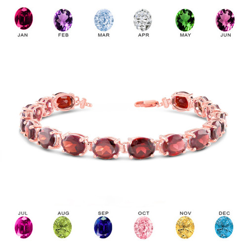 Personalized Oval Birthstone (9 x 7) Tennis Bracelet in Rose Gold
