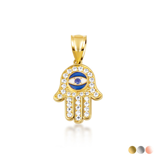 14K Gold Enamel Diamond Studded Hamsa Hand Evil Eye Of Protection ...