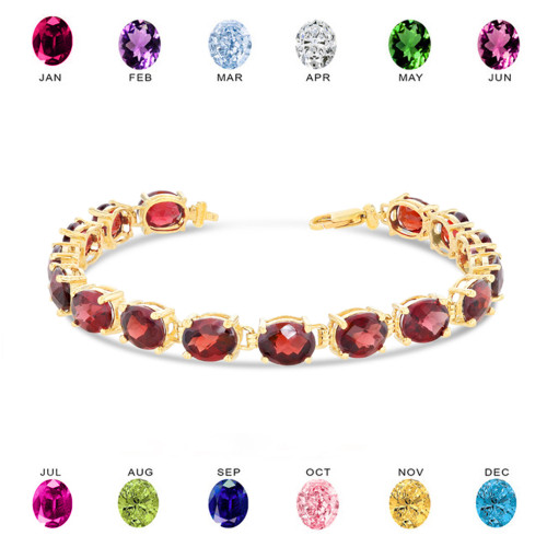 Personalized Oval Checkerboard Birthstone (8 x 6) Tennis Bracelet in Yellow Gold