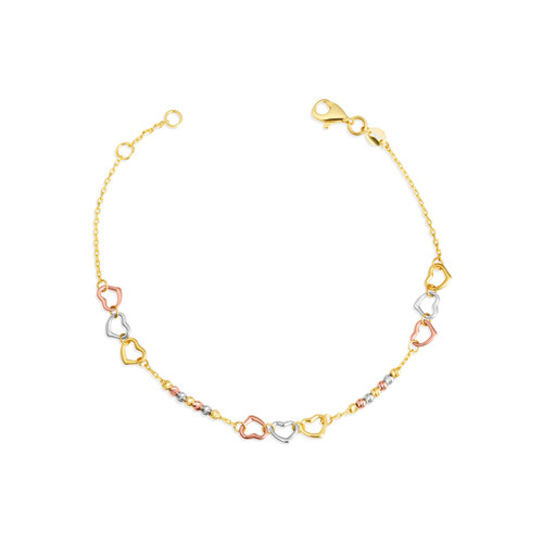 14K Tri-Color Gold Triple Heart Beaded Love Bracelet 6mm | Factory ...