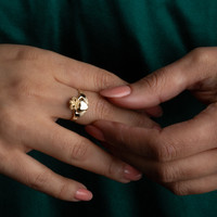 Gold Woman's Classic Claddagh Ring on female model