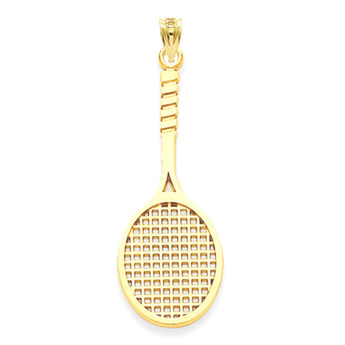 Solid Gold Tennis Racket Sports Charm Pendant Necklace (Available In Yellow/Rose