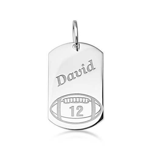 .925 Sterling Silver Engravable Football Sports Dog Tag Pendant Necklace